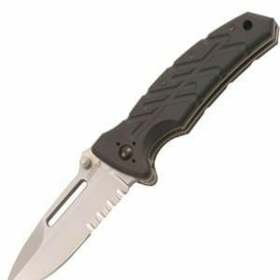 Okc Knives * | Special Price Ontario Knife Company (Okc) Ontario Knife Company Xm-1S Black Handle Serrated Edge Pocket Knife