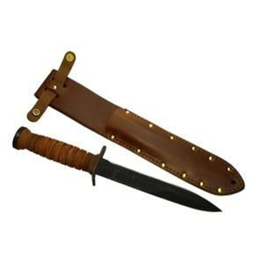 Blade * | Special Price Ontario Knife Company (Okc) Ontario Knife Company Fixed Blade Trench Knife With Brown Leather Handle