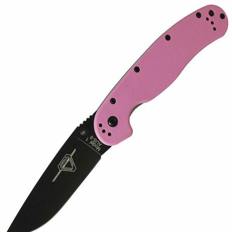 Okc Knives * | Special Price Ontario Knife Company (Okc) Rat I, Textured Pink Nylon Handle, Plain