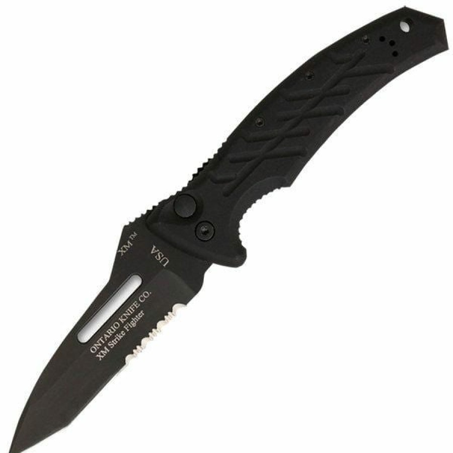 Okc Knives * | Special Price Ontario Knife Company (Okc) Ontario Knife Company Xm Strike Fighter Folder, Serrated