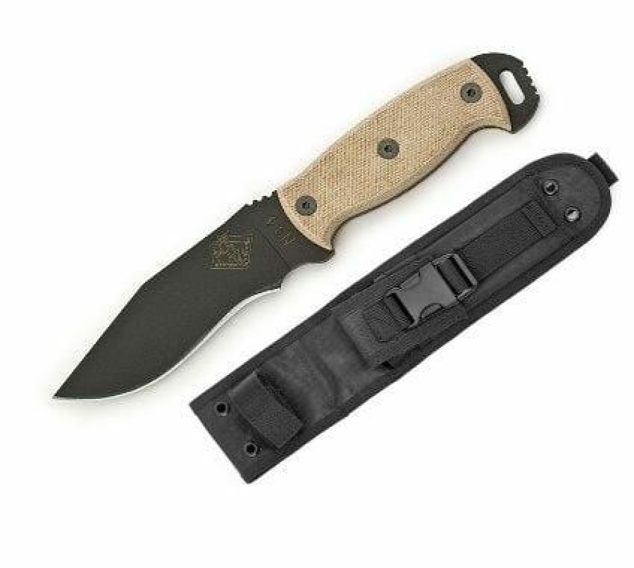 Blade * | Special Price Ontario Knife Company (Okc) Ontario Knife Company Night Stalker 4 Tan Micarta Handle Black Plain Blade